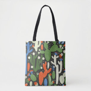 Bolso De Tela patrón ininterrumpido con cactus sobre fondo negro