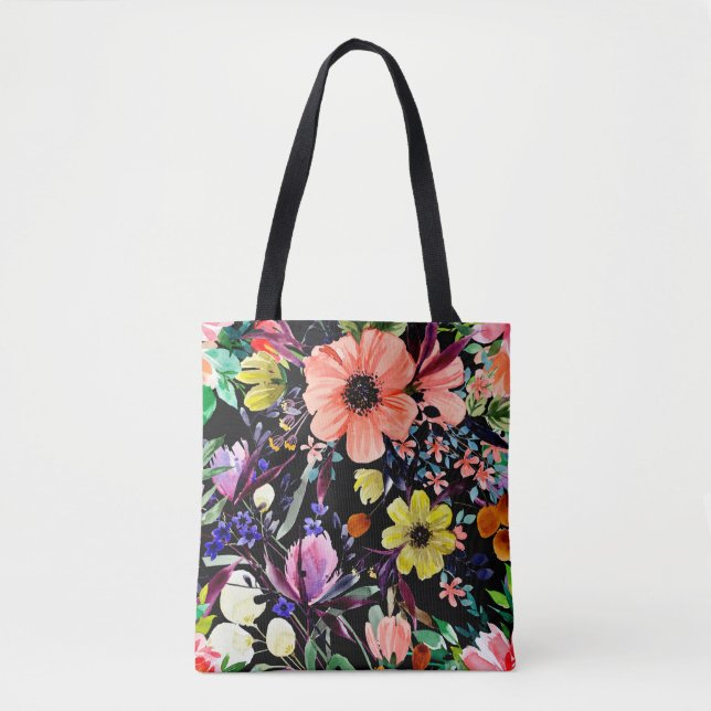 Bolso De Tela Patrón ininterrumpido de acuarela floral. Diferent (Anverso)