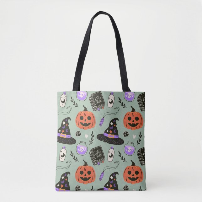 Bolso De Tela Patrón ininterrumpido de Halloween con gorra de br (Anverso)