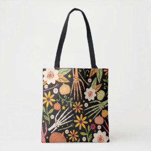 Bolso De Tela Patrón ininterrumpido de Halloween con huesos y fl