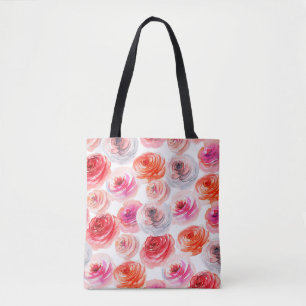 Bolso De Tela Patrón ininterrumpido floral de acuarela rojo, bla