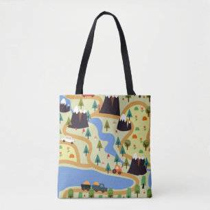 Bolso De Tela Patrón ininterrumpido infantil con montañas, río,