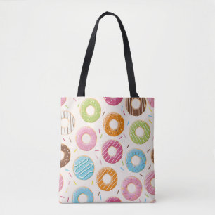 Bolso De Tela Patrón inmaculado con coloridos y sabrosos donuts