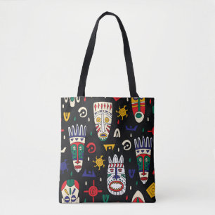 Bolso De Tela Patrón inmaculado de máscaras tribales africanas