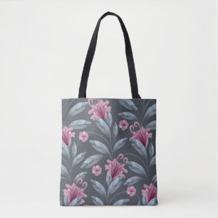 Bolso De Tela Patrón inquebrantable de vintage floral. Maroon tr