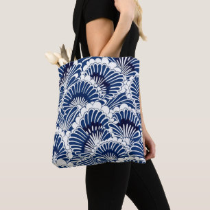 Bolso De Tela Patrón japonés de flores azul y blanco Lotus
