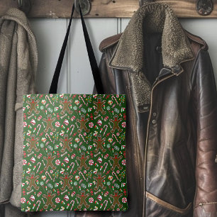 Bolso De Tela Patrón juguetón de caramelo de jengibre festivo ve