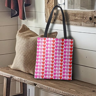 Bolso De Tela Patrón juguetón de corazones fucsia rosa rojo para
