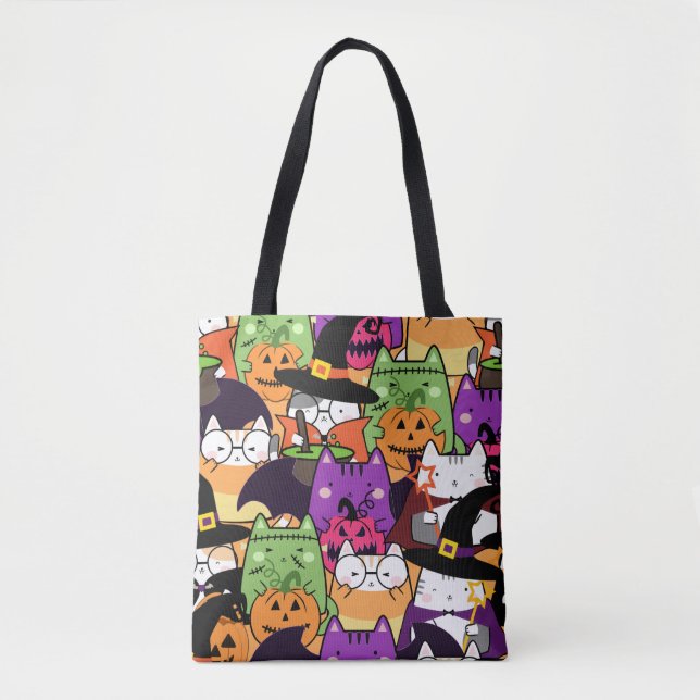 Bolso De Tela Patrón Kawaii Cat Halloween sin inconvenientes (Anverso)