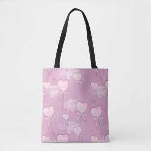 Bolso De Tela Patrón Kawaii Heart Lollipop - Púrpura Pastel