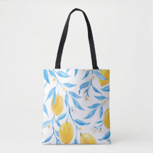Bolso De Tela Patrón Lemons de color de agua dibujado a mano