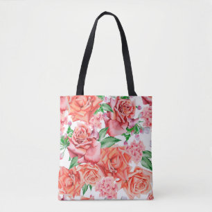 Bolso De Tela Patrón luminoso sin costuras con flores. Rosa. Wat