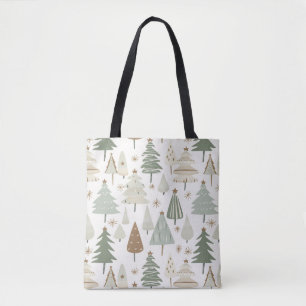 Bolso De Tela Patrón marrón de los árboles navideños modernos