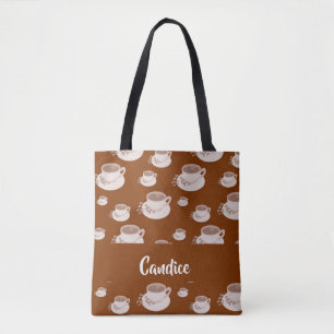 Bolso De Tela Patrón marrón de tazas de café