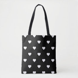 Bolso De Tela Patrón minimalista de Corazón Blanco y Negro