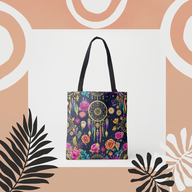 Bolso De Tela Patrón místico de oro de la marina floral bohemia (Subido por el creador)