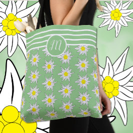 Bolso De Tela Patrón mixto Edelweiss N Rayos Tote verde claro