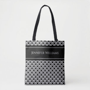 Bolso De Tela Patrón moderno de diamante geométrico blanco y neg
