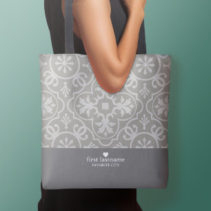 Bolso De Tela Patrón moderno de mosaico de granjas con monograma