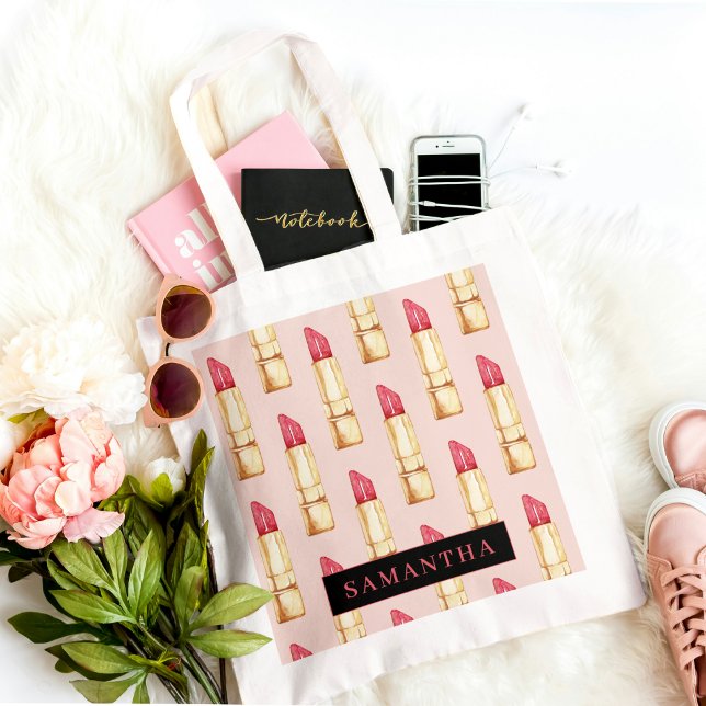 Bolso De Tela Patrón moderno de pintalabios rosados y rojos con  (Subido por el creador)