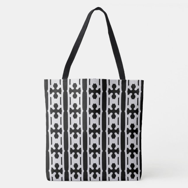 Bolso De Tela Patrón moderno de plata y negro (Anverso)