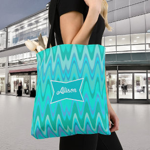 Bolso De Tela Patrón moderno de zigzag - ondas en turquesa
