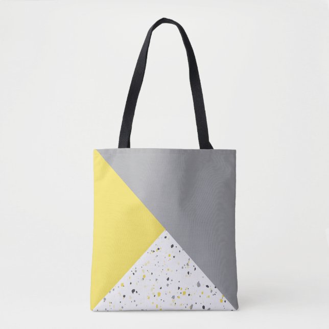 Bolso De Tela Patrón moderno geométrico amarillo gris Terrazzo (Anverso)