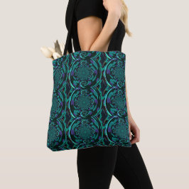 Bolso De Tela Patrón moderno negro y Verde azulado fractal