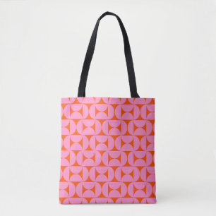 Bolso De Tela Patrón Moderno Rosa Y Naranja A Mediados Del Siglo
