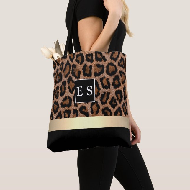 Bolso De Tela Patrón monograma leopardo personalizado (Detalle)