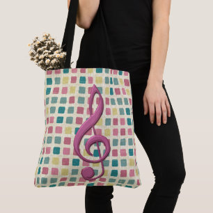 Bolso De Tela Patrón mosaico Tref Clef rosa y Verde azulado