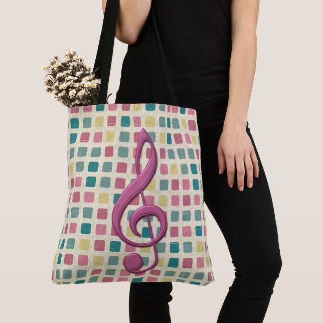Bolso De Tela Patrón mosaico Tref Clef rosa y Verde azulado (Detalle)