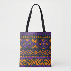 Bolso De Tela patrón naranja, violeta, tribal geométrico sin cos