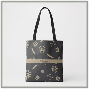 Bolso De Tela Patrón nativo americano tribal negro y beige