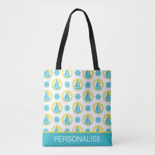Bolso De Tela Patrón náutico amarillo y azul lindo personalizado