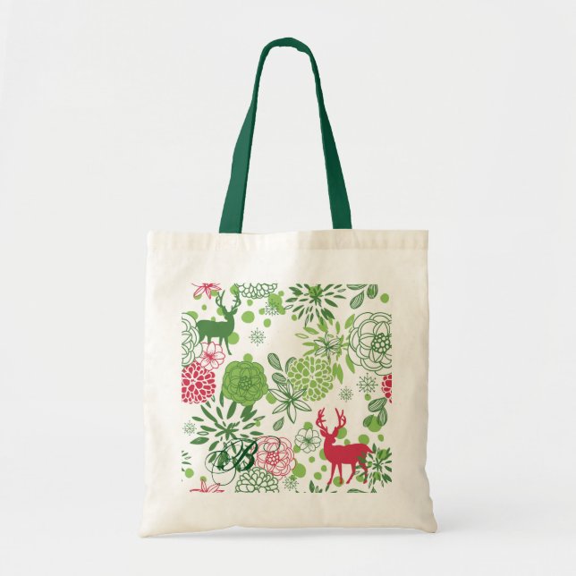 Bolso De Tela Patrón Navidad Blanco Y Rosa Verde (Frente)