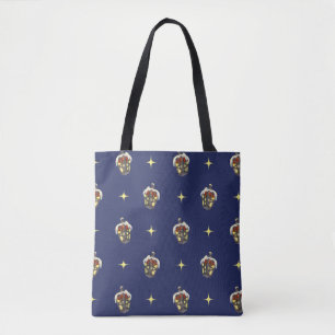 Bolso De Tela Patrón Navideño Vintage con una Linterna sobre Azu