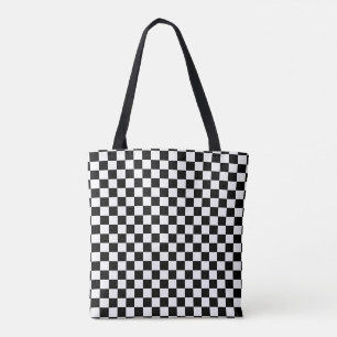 Bolso De Tela patrón negro blanco Checker