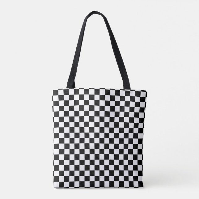 Bolso De Tela patrón negro blanco Checker (Reverso)