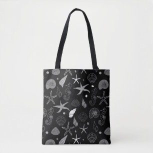 Bolso De Tela Patrón negro de vida marina