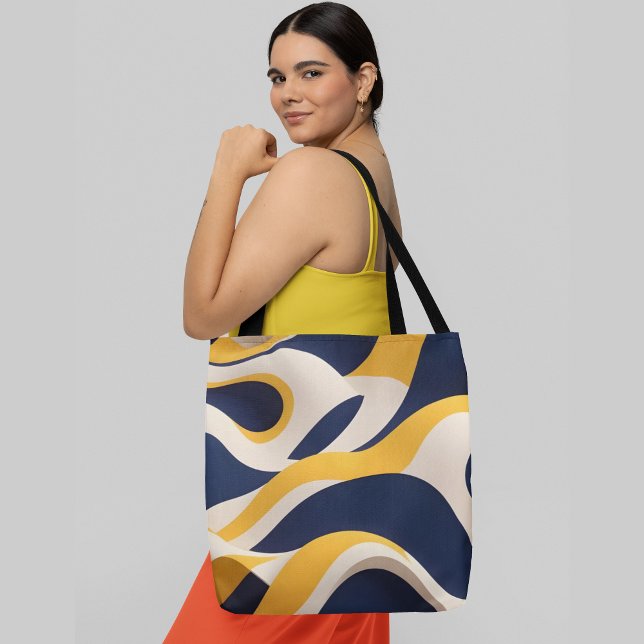 Bolso De Tela Patrón ondulado abstracto con amarillo azul marino (Subido por el creador)