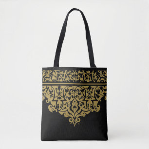 Bolso De Tela Patrón ordenado Tote de Personalizable negro y dor