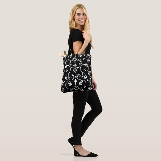 Bolso De Tela Patrón ornamental blanco y negro (Puesto)