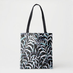 Bolso De Tela Patrón oscuro sin foco con hojas blancas