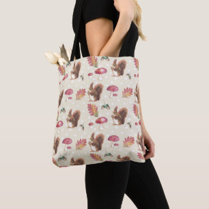 Bolso De Tela Patrón otoño de ardillas y taburetes