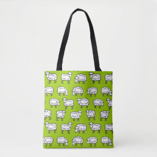 Bolso De Tela Patrón ovino - Blanco negro y verde