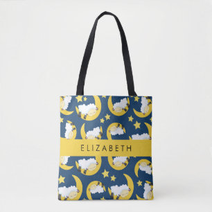 Bolso De Tela Patrón ovino, oveja durmiente, luna, tu nombre