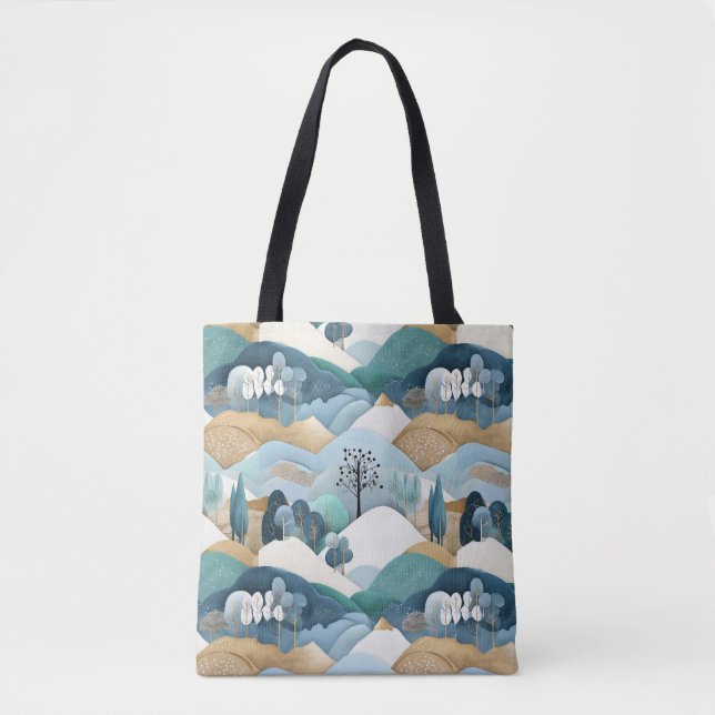 Bolso De Tela Patrón paisajístico Pastel (Anverso)