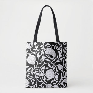 Bolso De Tela Patrón paisley indio tradicional sobre negro y wh