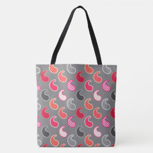 Bolso De Tela Patrón paisley moderno, coral, rosa sobre gris / g